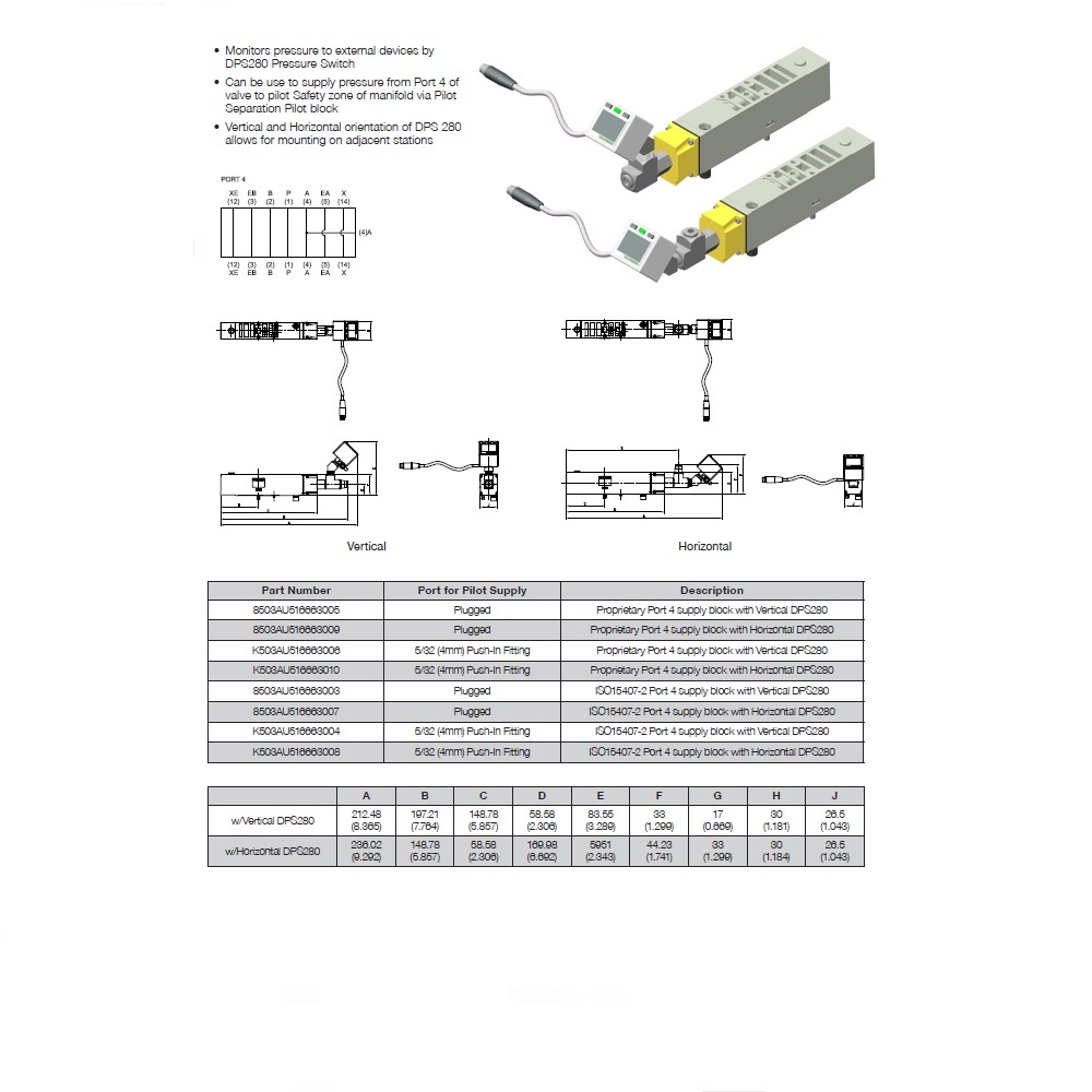 K503AU516663010 NUMATICS/AVENTICS SANDWICH SUPPLY BLOCK<BR>503 SERIES 5/32" TUBE (PTY)